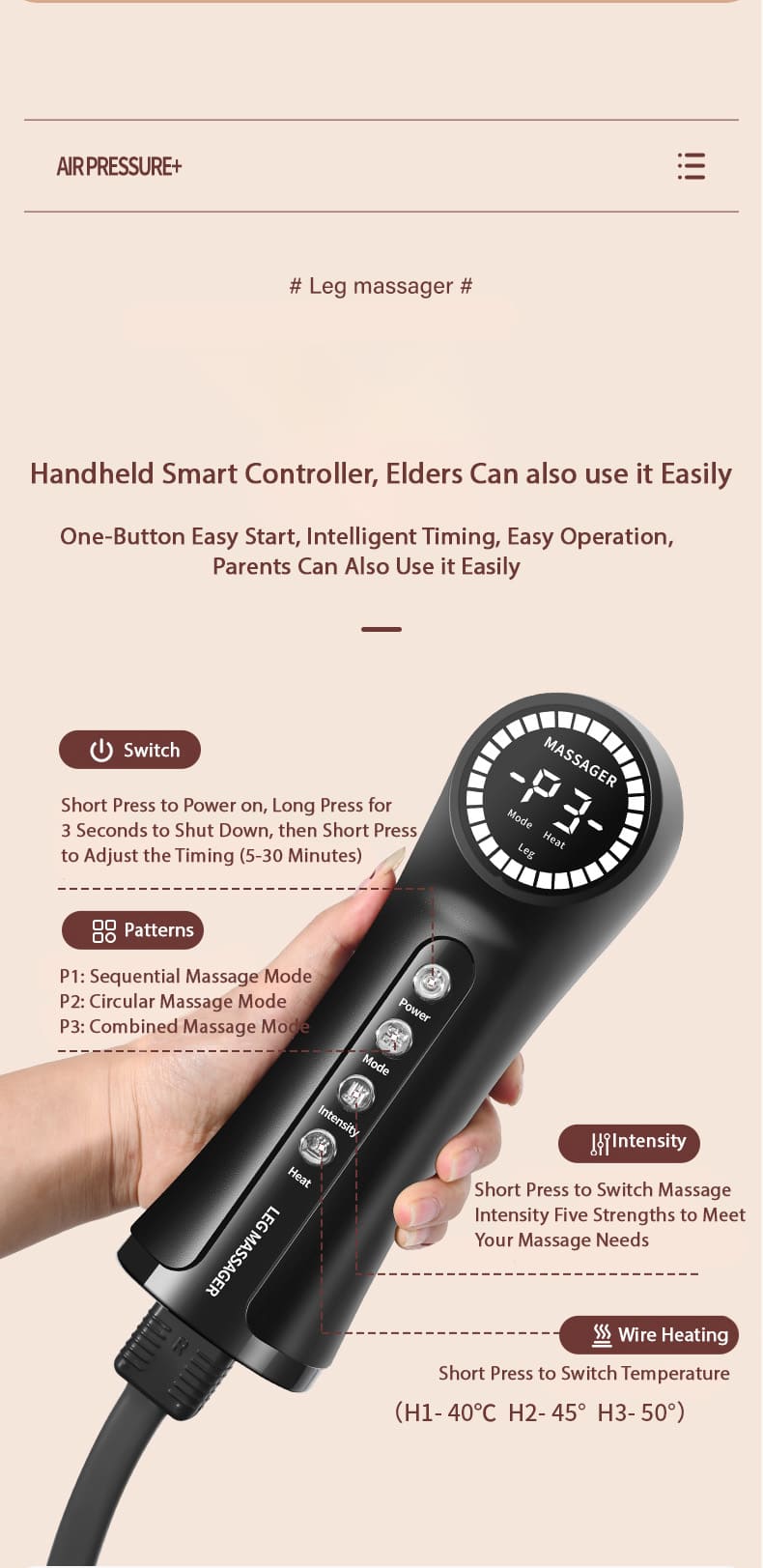 electric vibrate leg massager with heating