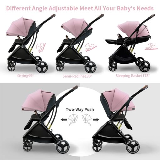 StarAndDaisy Baby Stroller with Adjustable Backrest, 3D Suspension - Pink - Image 6