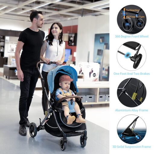 A colorful and comfortable pram for babies and toddlers aged 0 to 3 years.
