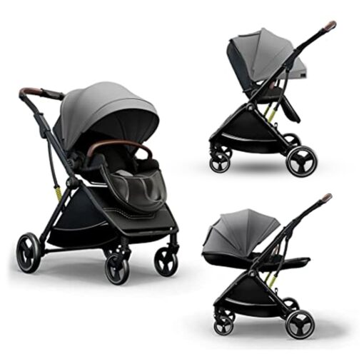 [Refurbished] Coballe Baby Stroller, 2 in 1 High Landscape Convertible Reversible Bassinet Pram for Infant & Toddler, Foldable Aluminum Alloy Pushchair with Adjustable Backrest, 3D Suspension (Grey)