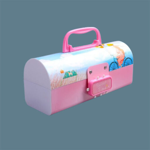 Kids Pencil Box Stationary Set with Different compartments for Storage of Kids Essentials (Treasure Box Pink)