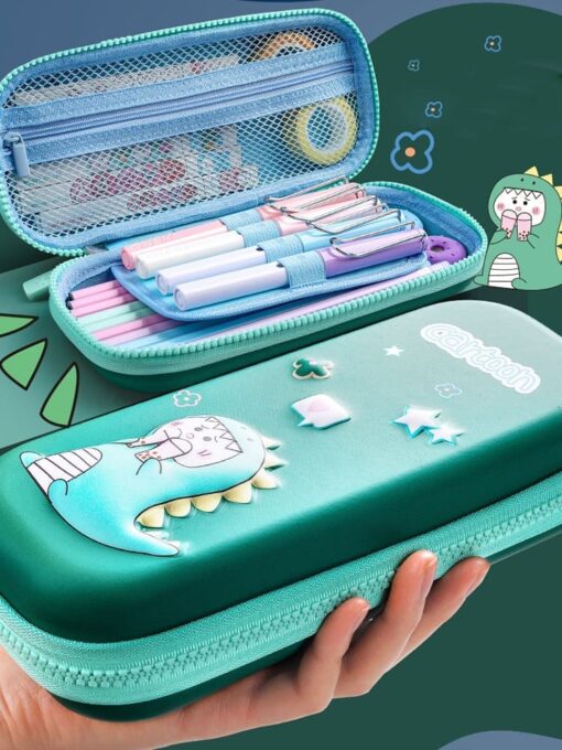 StarAndDaisy School Kids Canvas Cartoon Print Pencil Pouch (Green)