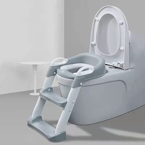 StarAndDaisy Potty Training Seat with Ladder, Toddler Potty Seat for Toilet with Step Stool for Kids, Splash Guard and Wide Pad for Boys Girls, Stable Without Slipping Grey