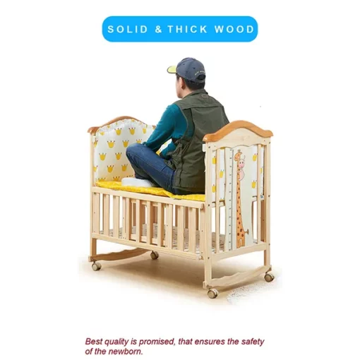 StarAndDaisy WD03 Kids Bed Wooden cot crib for 0-4 Years with guardrail, Load Bearing <60 kg (Newborn Baby cot 120cmX60cm) with Soft Mattress set & Mosquito net - Image 6