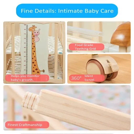 StarAndDaisy WD03 Kids Bed Wooden cot crib for 0-4 Years with guardrail, Load Bearing <60 kg (Newborn Baby cot 120cmX60cm) with Soft Mattress set & Mosquito net - Image 7