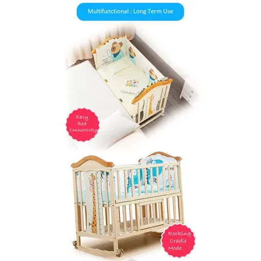 StarAndDaisy WD03 Kids Bed Wooden cot crib for 0-4 Years with guardrail, Load Bearing <60 kg (Newborn Baby cot 120cmX60cm) with Soft Mattress set & Mosquito net - Image 3