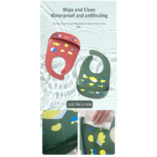 StarAndDaisy Silicone Baby Bibs Easily Wipe Clean - Comfortable Soft Waterproof Bib Keeps Stains Off Soft Durable Adjustable (Red-Set of 2) - Image 7
