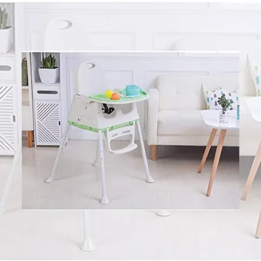StarAndDaisy Folding Baby High Chair Recline Highchair Height Adjustable Feeding Seat Wheels *Upgraded Version with Wheel and PU Cushion pad* (Green Blue) - Image 2