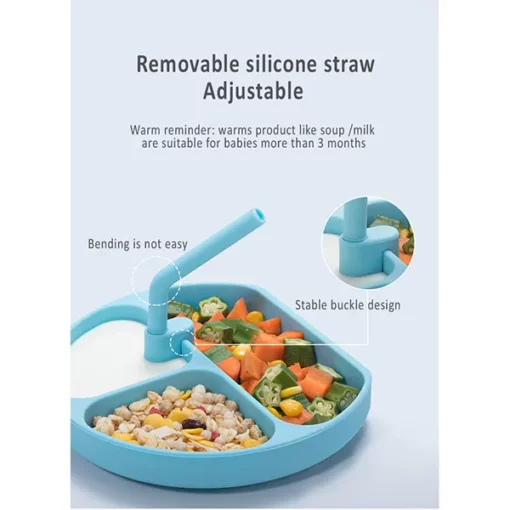 StarAndDaisy Baby Plates for Toddlers with straw, Silicone Plates with Suction Divided Kids BPA Free Microwave Dishwasher Safe, Plates - 3 Compartments (Yellow) - Image 3