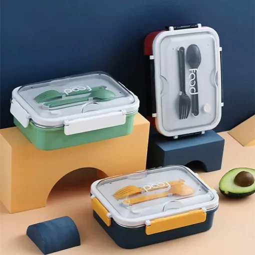 School Kids Meal Lunch Box- Leak Proof Design with Separate compartments with Eating Cutlery Set (Green) - Image 5