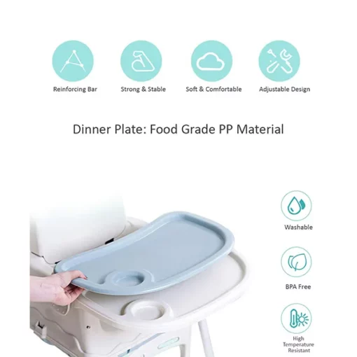 StarAndDaisy Folding Baby High Chair Recline Highchair Height Adjustable Feeding Seat Wheels *Upgraded Version with Wheel and PU Cushion pad* (Green Blue) - Image 5