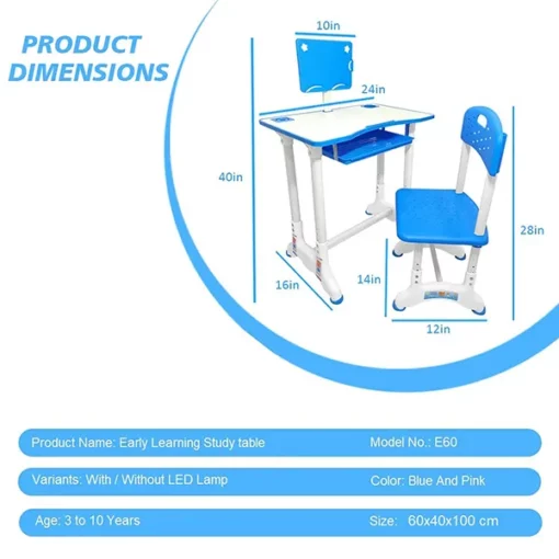 [Refurbished] StarAndDaisy Smart Kids Study Table for 3 to 10 Years with a LED Lamp (Blue E60) - Image 3