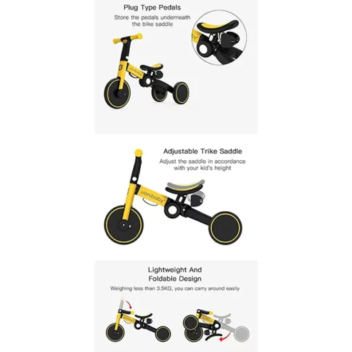 Uonibaby by StarAndDaisy 4 in 1 Kids Bicycle/Tricycle/Cycle for 1-5 Years Old Kids (Yellow) - Image 2