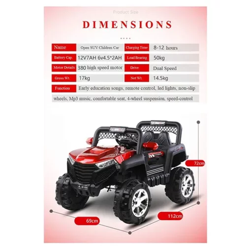 StarAndDaisy Electric Kids Ride On Cars 12V Battery Power Vehicles W/Wheels Suspension Seater Remote Control Motorized Simulation Model SUV Music& Story Playing Colorful Lights, Four drive (red) - Image 4