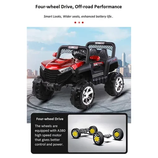 StarAndDaisy Electric Kids Ride On Cars 12V Battery Power Vehicles W/Wheels Suspension Seater Remote Control Motorized Simulation Model SUV Music& Story Playing Colorful Lights, Four drive (red) - Image 3