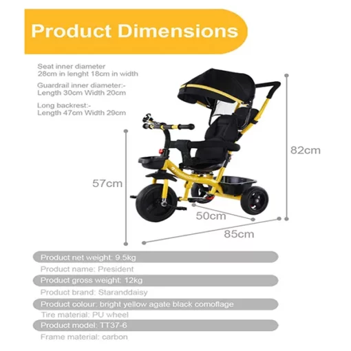 [Refurbished] StarAndDaisy Classy Kids Pushtype Stroller cum Tricycle/Cycle (White) - Image 6