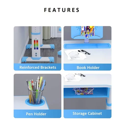 A80 Adjustable Height, Multi-Functional Kids Study Table with Book Holder, Drawer, Extra Large tiltable Desktop with an Option of LED Light (Pink with LED) - Image 3