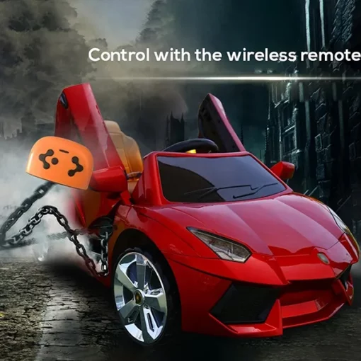 StarAndDaisy Battery Operated Car On Ride With Vertical Opening Doors Remote Control & Music - Red - Image 2