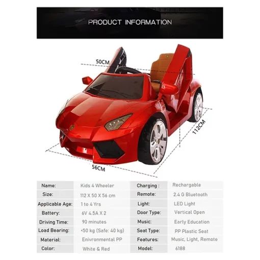 StarAndDaisy Battery Operated Car On Ride With Vertical Opening Doors Remote Control & Music - Red - Image 3
