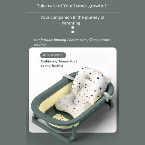 [Refurbished] StarAndDaisy Smart Anti-Slip Foldable Collapsible Baby Bathtub With Temperature Meter and Cushion for Newborn Toddler (Pink) - Image 4