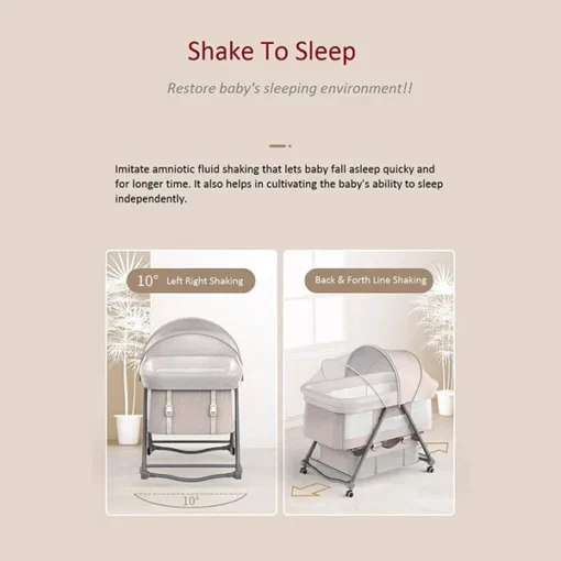 [Refurbished] StarAndDaisy Manual D01 Baby cot Crib Newborn Baby Bassinet with Cradle, Wheel, Mosquito net and Bedding Set (Grey) - Image 5