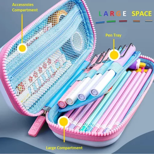 StarAndDaisy School Kids Canvas Cartoon Print Pencil Pouch (Pink) - Image 5