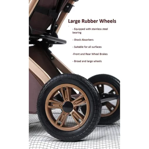 Baby Stroller Pram & Buggy, Pushchair, Multi-adjustment, Reversible Handle with Anti-Shock Rubber Wheels (Grey | With Cushion) - Image 8
