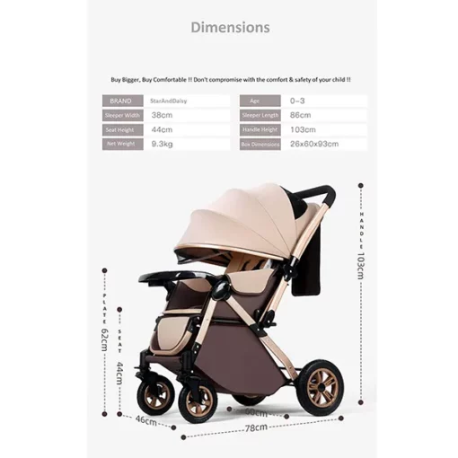 Baby Stroller Pram & Buggy, Pushchair, Multi-adjustment, Reversible Handle with Anti-Shock Rubber Wheels (Grey | With Cushion) - Image 7