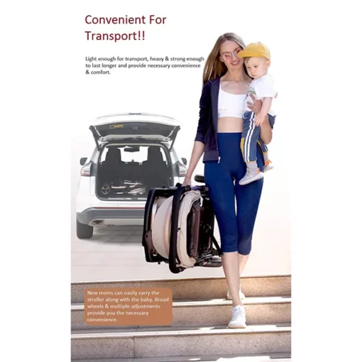 Baby Stroller Pram & Buggy, Pushchair, Multi-adjustment, Reversible Handle with Anti-Shock Rubber Wheels (Grey | With Cushion) - Image 4