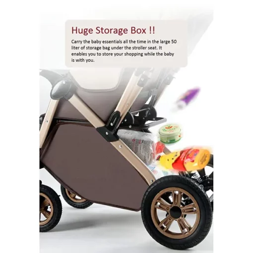 Baby Stroller Pram & Buggy, Pushchair, Multi-adjustment, Reversible Handle with Anti-Shock Rubber Wheels (Grey | With Cushion) - Image 2