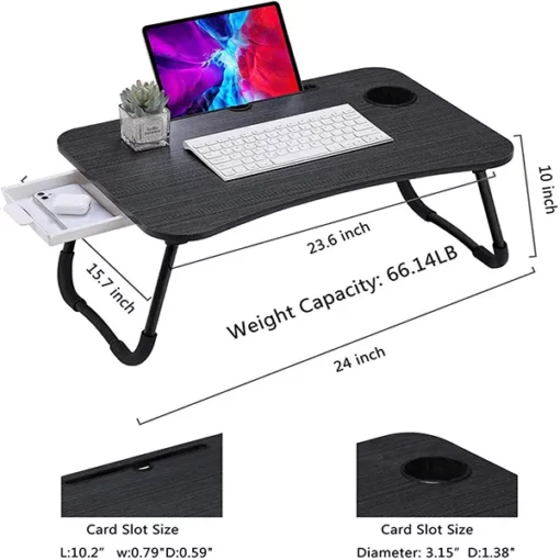 SND Homes Multi-Purpose Foldable Laptop Bed Table With Storage Drawer/Cup Holder Slot And  Notebook Holder (Black) - Image 4