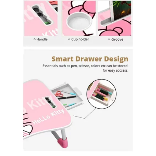 SND Homes Multi-Purpose Foldable Laptop Bed Table Size: 60 X 40 X 27 (Pink Kitty) - Image 6