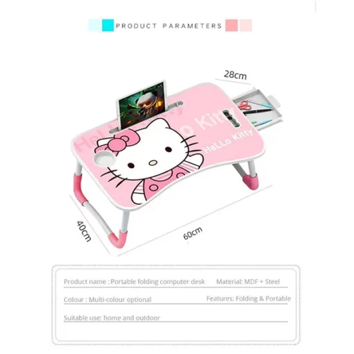 SND Homes Multi-Purpose Foldable Laptop Bed Table Size: 60 X 40 X 27 (Pink Kitty) - Image 3