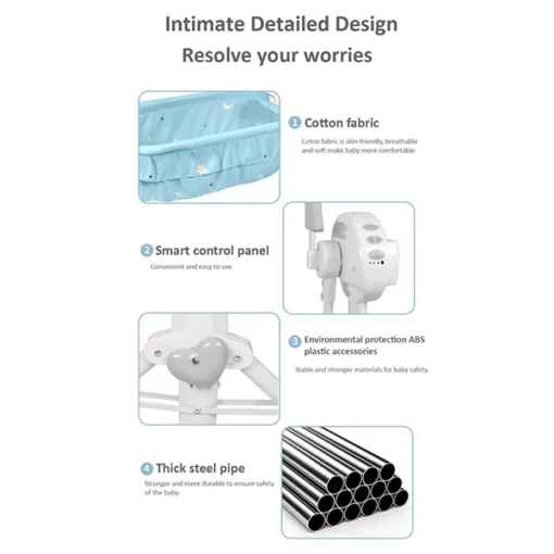 [Refurbished] StarAndDaisy Nestling Smart and Portable Baby Cradle Crib with automatic swing, remote and Bluetooth (BLUE) - Image 6