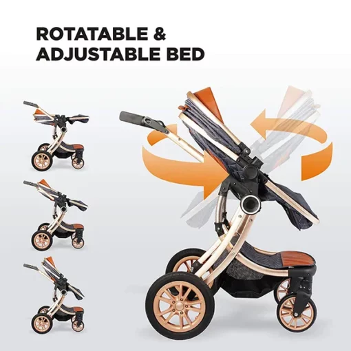 [Refurbished] StarAndDaisy Ultima Luxury Newborn Stroller with Seating / Sleeping Bassinet, Multi-Functional, Multi-adjustments (Black) - Image 5