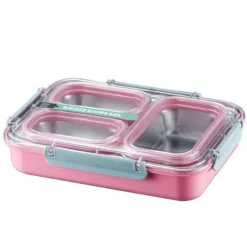 Stainless Steel Compartmental Dining Lunch Box (Pink)
