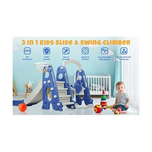 [Refurbished] StarAndDaisy Toddler Climber Slide and Swing Station – Blue (Multi Gym) - Image 6