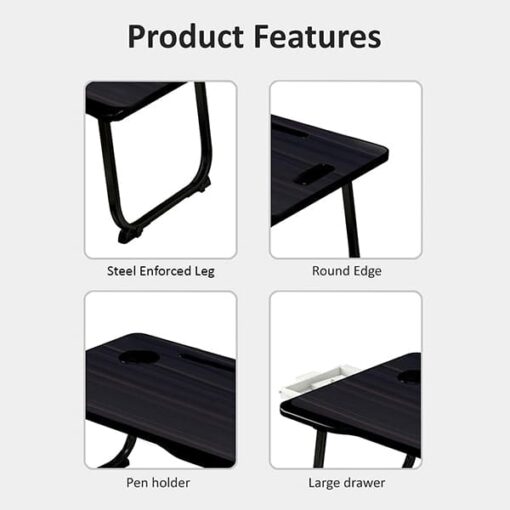SND Homes 'Bed Buddy' Laptop Desk,Portable Foldable Laptop Bed Tray Table with Drawer,Bed Tray for Eating,Laptop Bed Tray Table for Bed and Sofa (All Black) - Image 3
