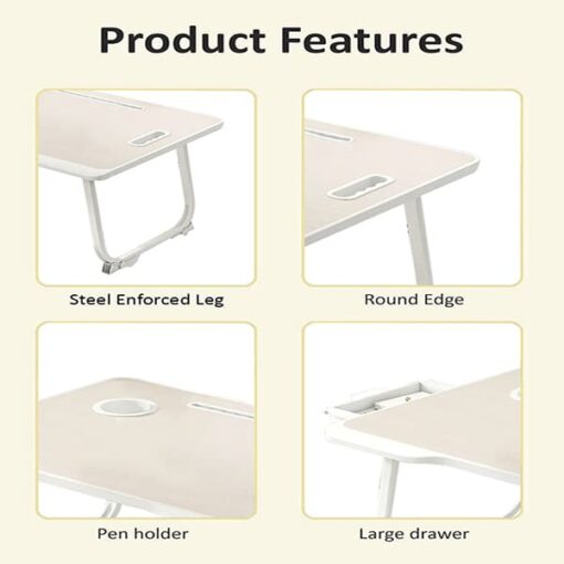 [Refurbished] StarAndDaisy 'Bed Buddy' Latop Desk,Portable Foldable Laptop Bed Tray Table with Drawer,Bed Tray for Eating,Laptop Bed Tray Table for Bed and Sofa (All White) - Image 4
