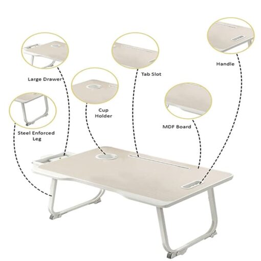 [Refurbished] StarAndDaisy 'Bed Buddy' Latop Desk,Portable Foldable Laptop Bed Tray Table with Drawer,Bed Tray for Eating,Laptop Bed Tray Table for Bed and Sofa (Wood & White Painted Legs) - Image 5
