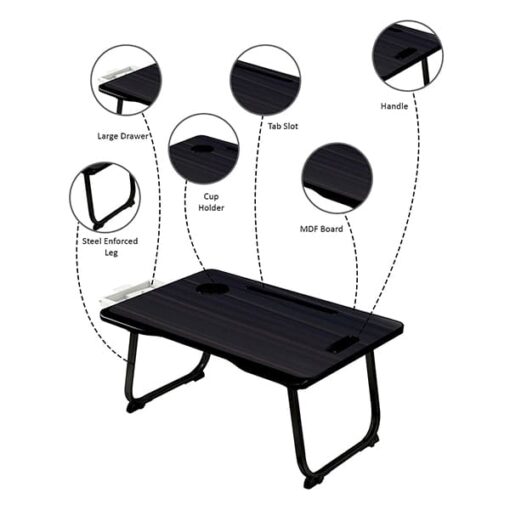 SND Homes 'Bed Buddy' Laptop Desk,Portable Foldable Laptop Bed Tray Table with Drawer,Bed Tray for Eating,Laptop Bed Tray Table for Bed and Sofa (All Black) - Image 5