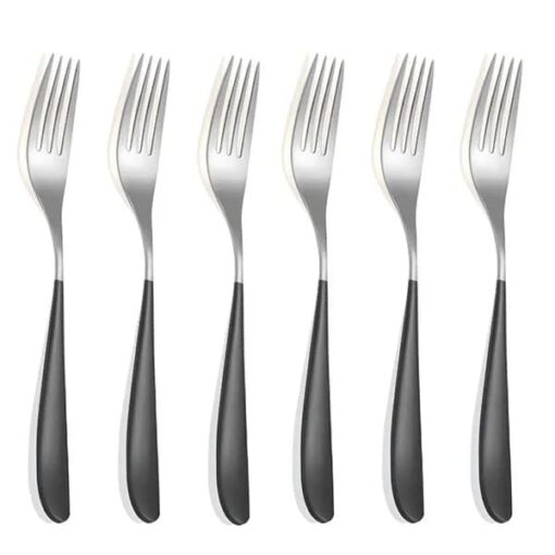 SND Homes Delicacy Cutlery for Fine Dining, Made of SUS 304 Glossy Silver Finish Spoon/ Forks/ Knives (Set of 6 Silver Black Fork)