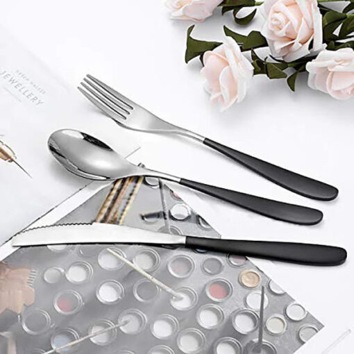 SND Homes Delicacy Cutlery for Fine Dining, Made of SUS 304 Glossy Silver Finish Spoon/ Forks/ Knives (Set of 6 Silver Black Spoon) - Image 6