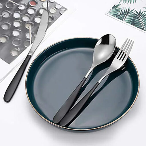 SND Homes Delicacy Cutlery for Fine Dining, Made of SUS 304 Glossy Silver Finish Spoon/ Forks/ Knives (Set of 6 Silver Black Spoon) - Image 5