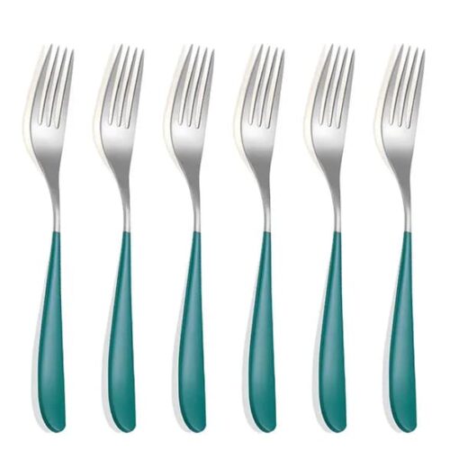 SND Homes Delicacy Cutlery for Fine Dining, Made of SUS 304 Glossy Silver Finish Spoon/ Forks/ Knives (Set of 6 Silver Green Fork)