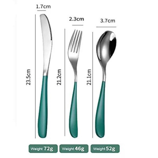 SND Homes Delicacy Cutlery for Fine Dining, Made of SUS 304 Glossy Silver Finish Spoon/ Forks/ Knives (Set of 6 Silver Green Spoon) - Image 5
