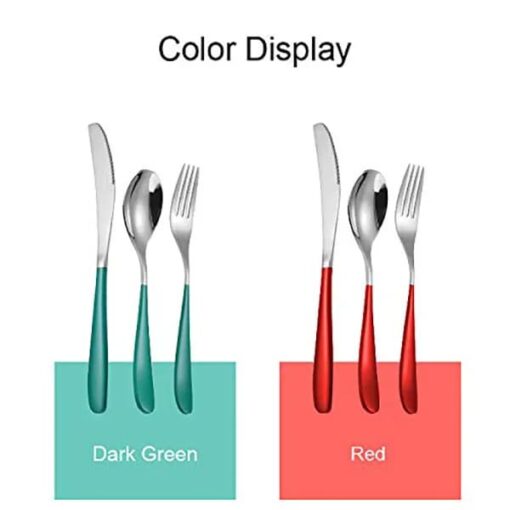 SND Homes Delicacy Cutlery for Fine Dining, Made of SUS 304 Glossy Silver Finish Spoon/ Forks/ Knives (Set of 6 Silver Green Spoon) - Image 6