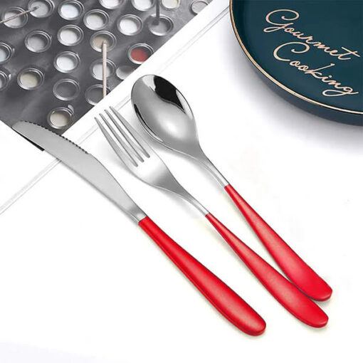 SND Homes Delicacy Cutlery for Fine Dining, Made of SUS 304 Glossy Silver Finish Spoon/ Forks/ Knives (Set of 6 Silver Red Knives) - Image 3