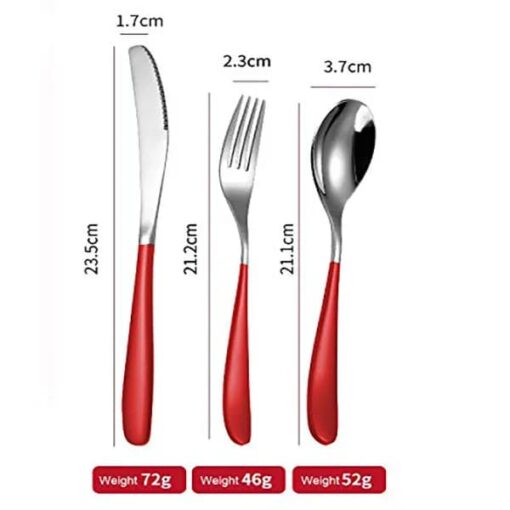 SND Homes Delicacy Cutlery for Fine Dining, Made of SUS 304 Glossy Silver Finish Spoon/ Forks/ Knives (Set of 6 Silver Red Knives) - Image 4