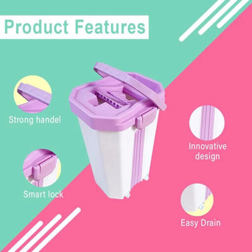 SND Homes Flat Spin Mop with Bucket - Upgraded Hands-Free Squeeze Microfiber Flat Mop System 360Â° Flexible Head (38X12.5 cm) Mop with (2+2 free) Super-Absorbent Microfiber Pads (New Pink) - Image 2